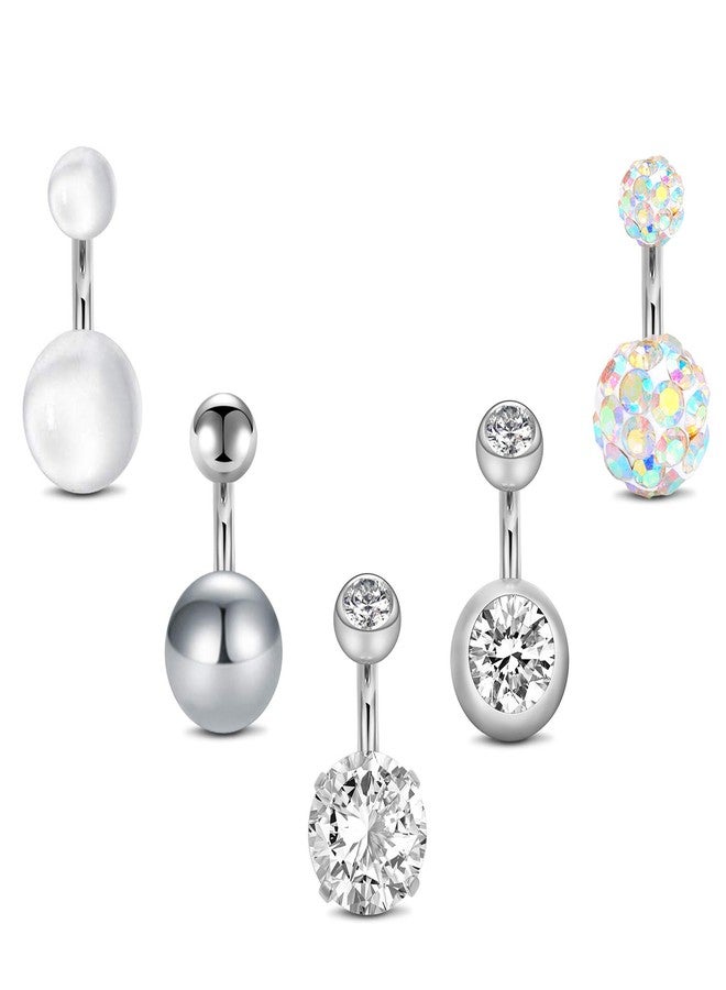 QWALIT 14G Belly Button Rings Short Bar Navel Rings Surgical Steel CZ Jeweled Navel Piercing Barbell for Women Belly Button Piercing Jewelry 1/4" 6mm silver - Image 1